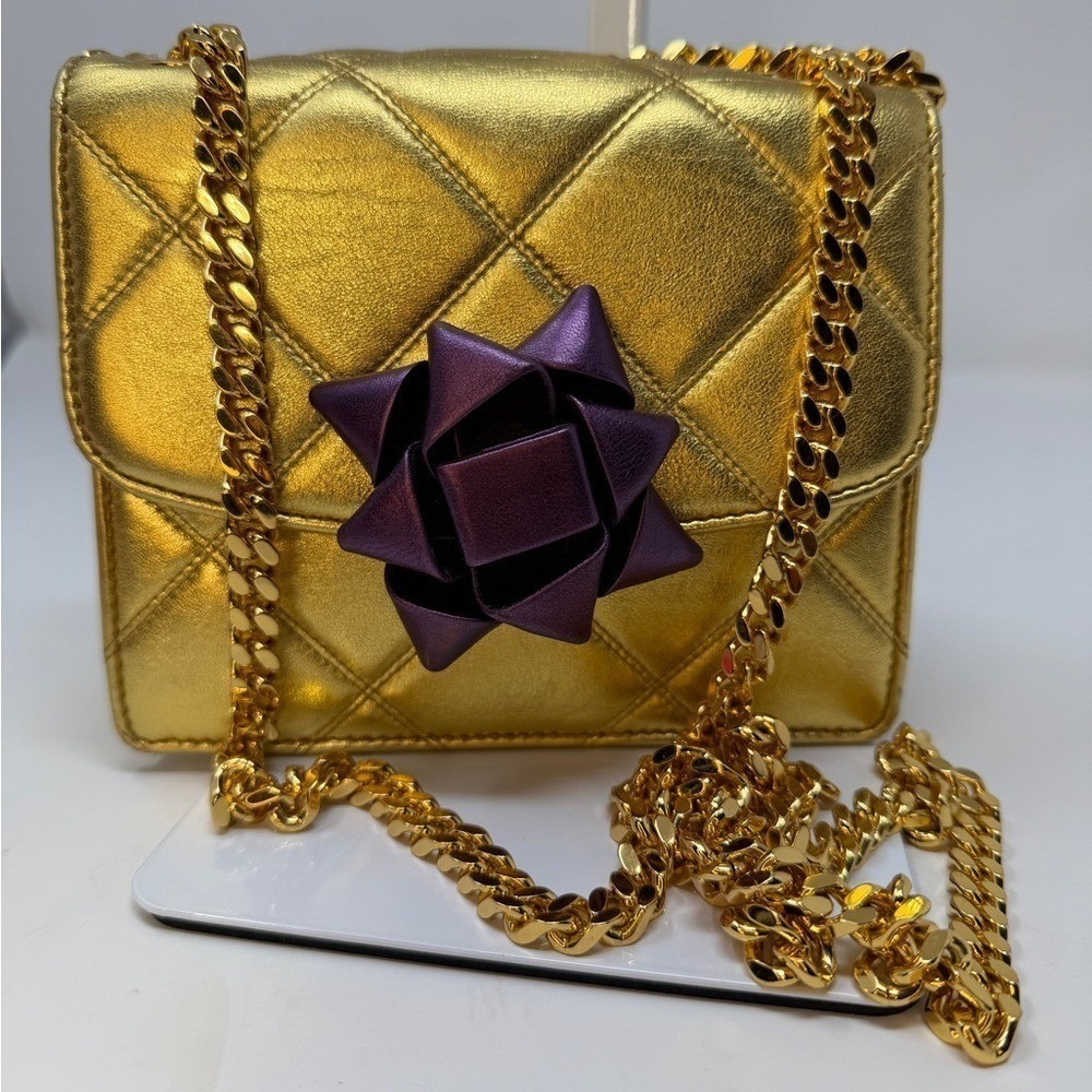 Marc Jacobs Rare Metallic Gold Quilted Leather Bow Mini Trouble Crossbody Bag - Picture 4 of 16